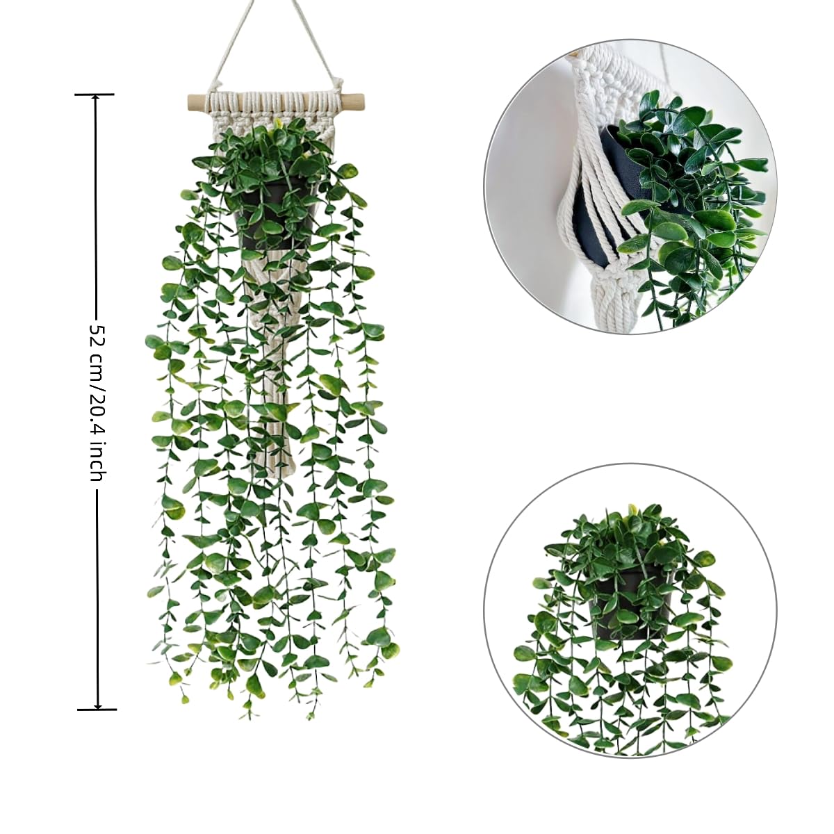 Avoik Artificial Eucalyptus Wall Hanging Decor, Artificial Hanging Greenery Plants, Macrame Plant Hanger with Faux Vines Hanging Planter for Boho Chic Home Office Bedroom Indoor Farmhouse Decor