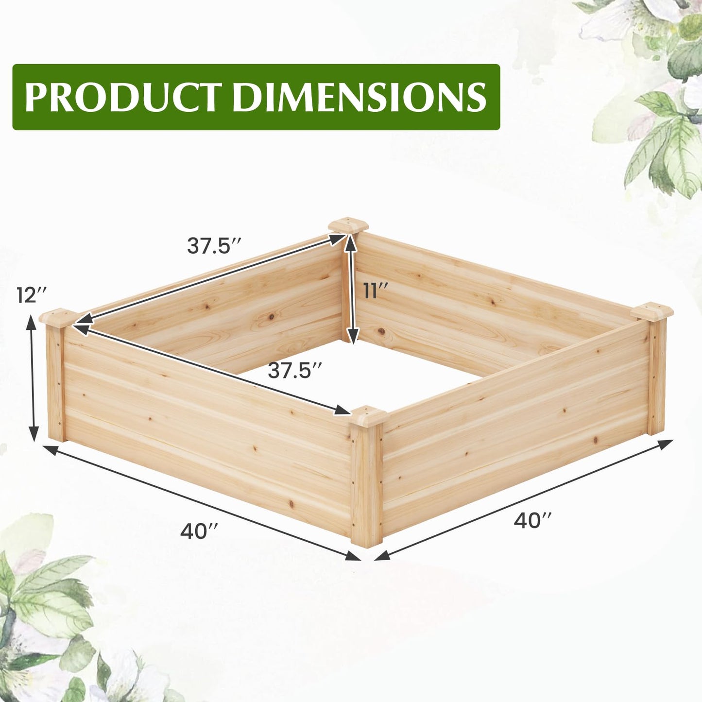 Giantex Raised Garden Bed, Wood Planter Box, Outdoor Square Garden Bed for Vegetable Flower Herb Succulent, 40" Lx40 Wx12 H, Easy Assembly
