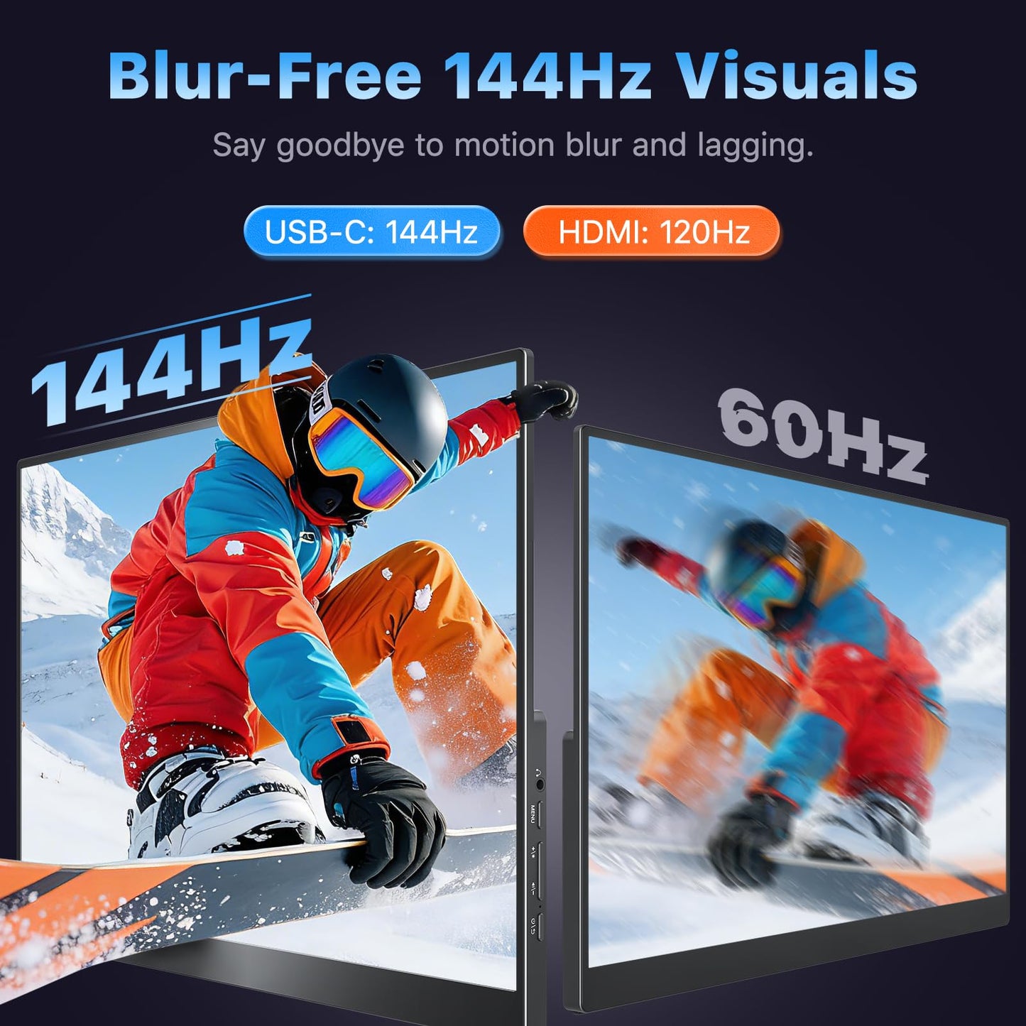 VisionOwl Portable Monitor 16 Inch 2.5K QHD 144Hz 16:10 Second Screen, USB-C HDMI HDR Travel Monitor for Laptop PC MacBook PS5 Xbox, VESA Mountable, with Speakers, Built-in Kickstand
