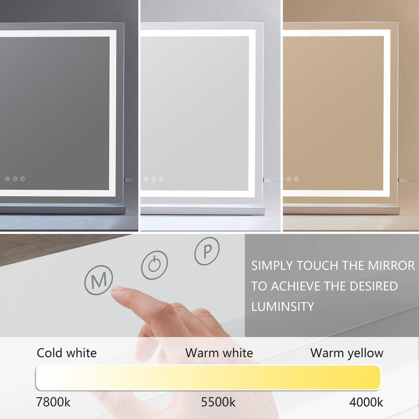 HIEEY Lighted Makeup Mirror, Hollywood Vanity Mirror with Lights, Three Color Lighting Modes, and 5X Magnification Mirror, Smart Touch Control, 360°Rotation (17.3in,White,Gift Box)