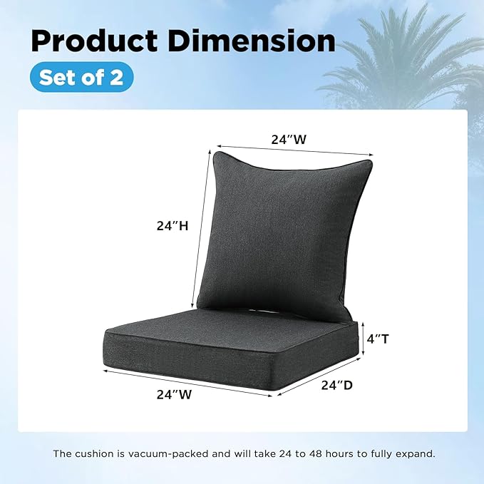 Sunbrella Outdoor Deep Seat & Back Cushion Set, 24 x 24 Inch Water Repellent