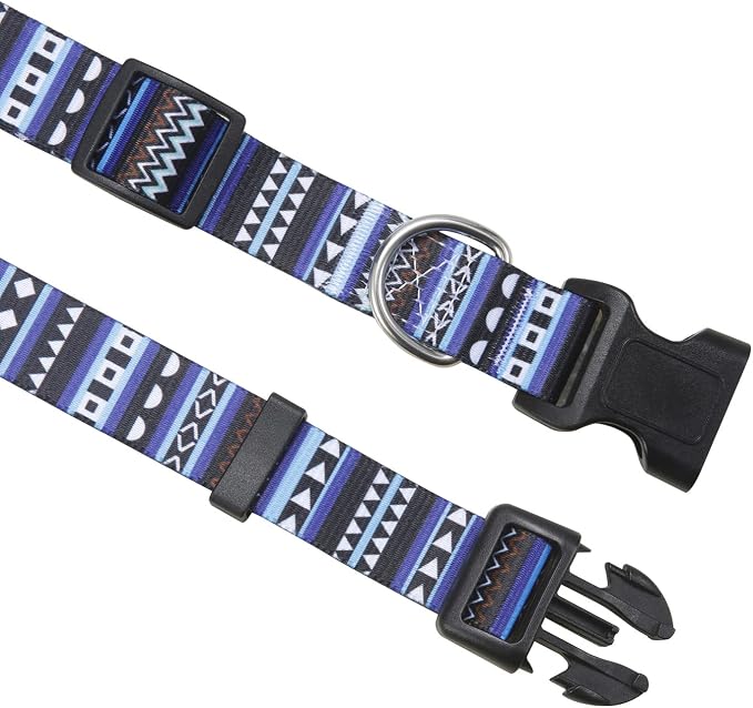 Mihqy Dog Collar and Leash Set with Bohemia Floral Tribal Geometric Patterns - Soft Ethnic Style Collar Adjustable for Small Medium Large Dogs(Bohemian Blue Set,M)