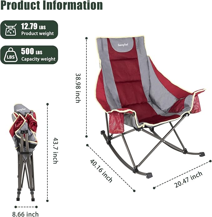 SUNNYFEEL Rocking Camping Chair Fully Padded Patio Folding Chair Portable