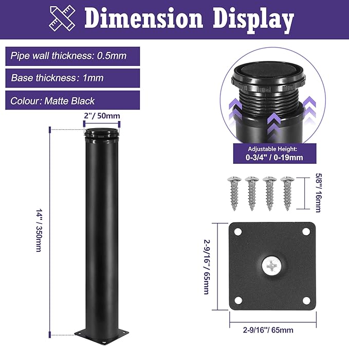 14 Inch Metal Furniture Legs Stainless Steel Adjustable Legs Black Metal Legs