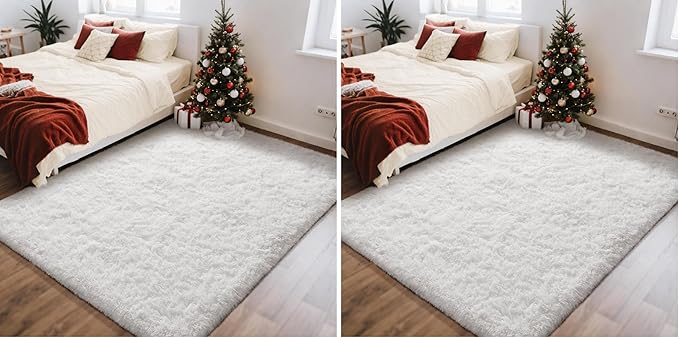 Ophanie White Rugs for Bedroom Fluffy, 4x6 Nursery Soft Fuzzy Shag Plush Shaggy