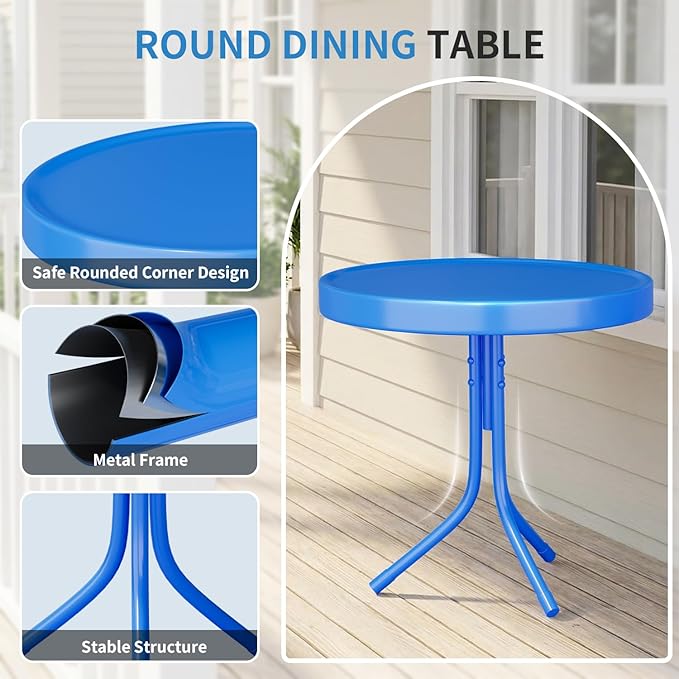 3 Pieces Patio Bistro Set, Retro Metal Outdoor Seating Conversation, 2 C-Spring