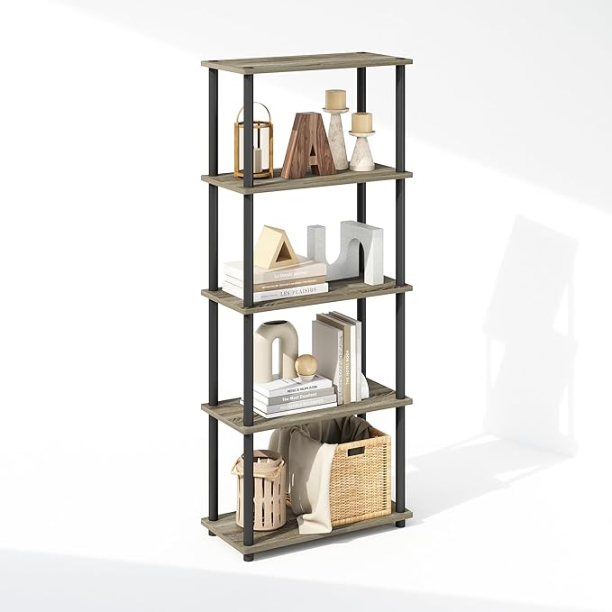 Furinno Turn-N-Tube Book Shelf, 5-Tier Bookshelf, Bookcase