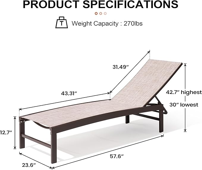 Crestlive Products Outdoor Lounge Chairs, Aluminum Pool Chaise Lounge Chairs