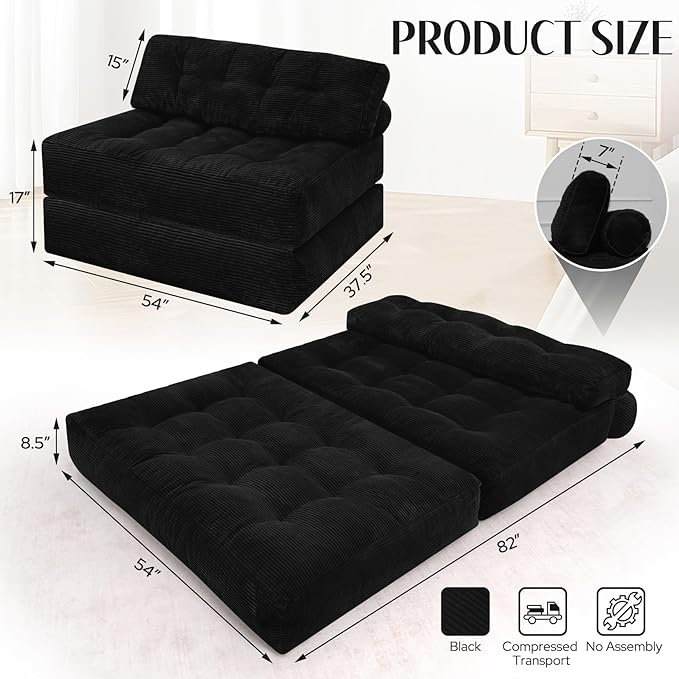 HABUTWAY Folding Sofa Bed, Foldable Floor Sofa Lounge w/Dual-Pillow & Handle