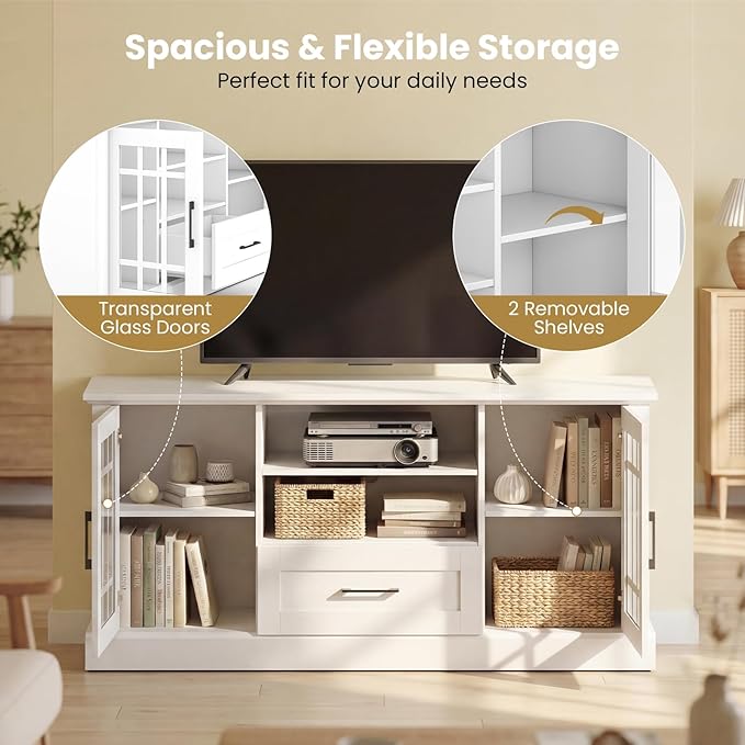 Giantex Farmhouse TV Stand for 65/70 Inch TV, Tall Entertainment Center
