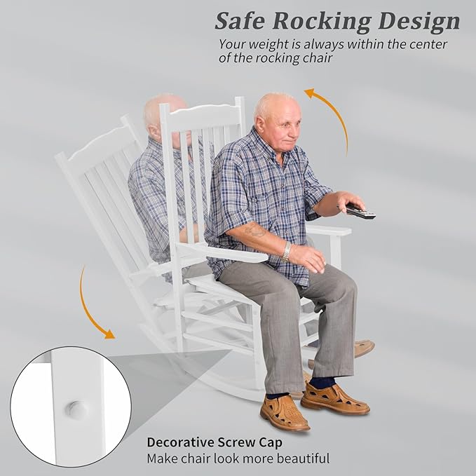 Outvita Outdoor Rocking Chair, Solid Wood High Back Rocker, All Weather Lounge
