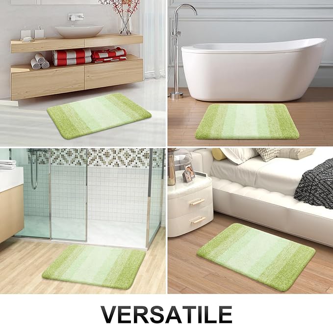 OLANLY Small Bathroom Rugs Mat 24x16, Extra Soft Absorbent Microfiber Bath Rugs, Rubber Backing, Quick Dry, Washable Bath Mats for Bathroom Floor, Tub and Shower, Home Decor Accessories, Light Green