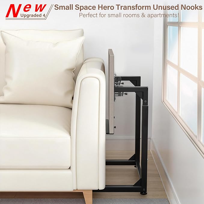 Tv Tray Table, 8-Level Adjustable Height Couch Side Table，90° Tilt Angle