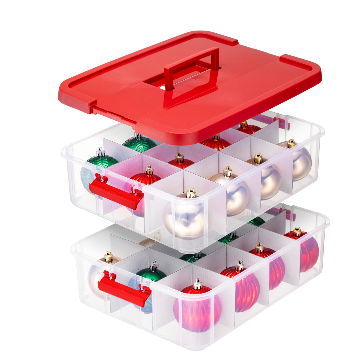 Tribello 2-Layer Christmas Ornament Storage Box Plastic - 24 Compartment Cchristmas Decoration Storage Box