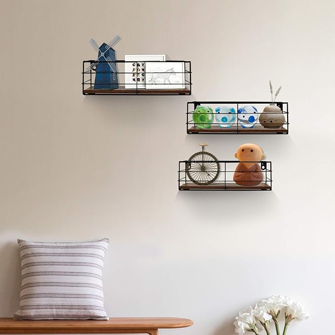 CRUGLA Floating Shelves Wall Mounted Set of 3, Hanging Storage Wall Shelf