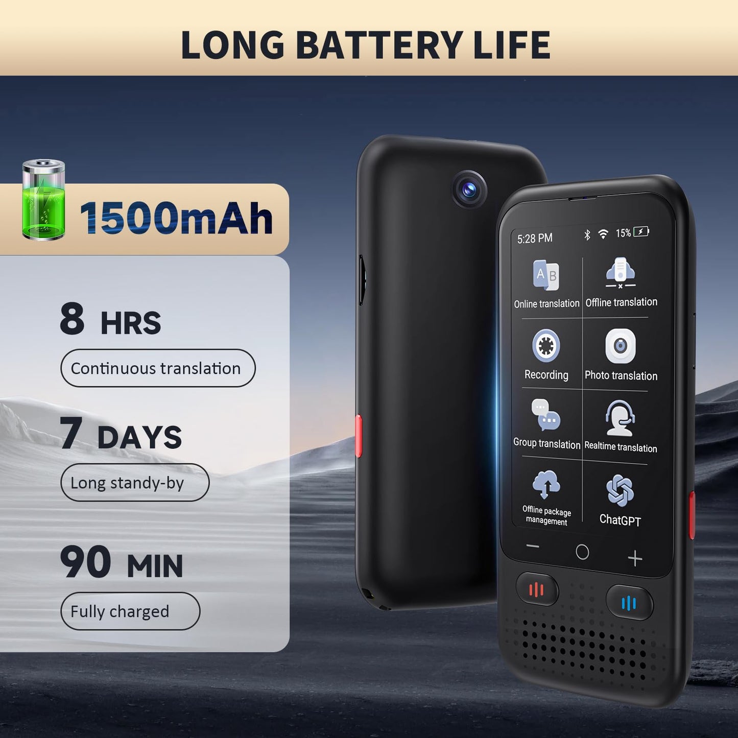 Language Translator Device, Upgraded ChatGpt AI Translator No WiFi Needed, 150+ Languages Two Way Real-Time Voice Translation, Offline&Recording&Photo Translation for Travel Business Learning
