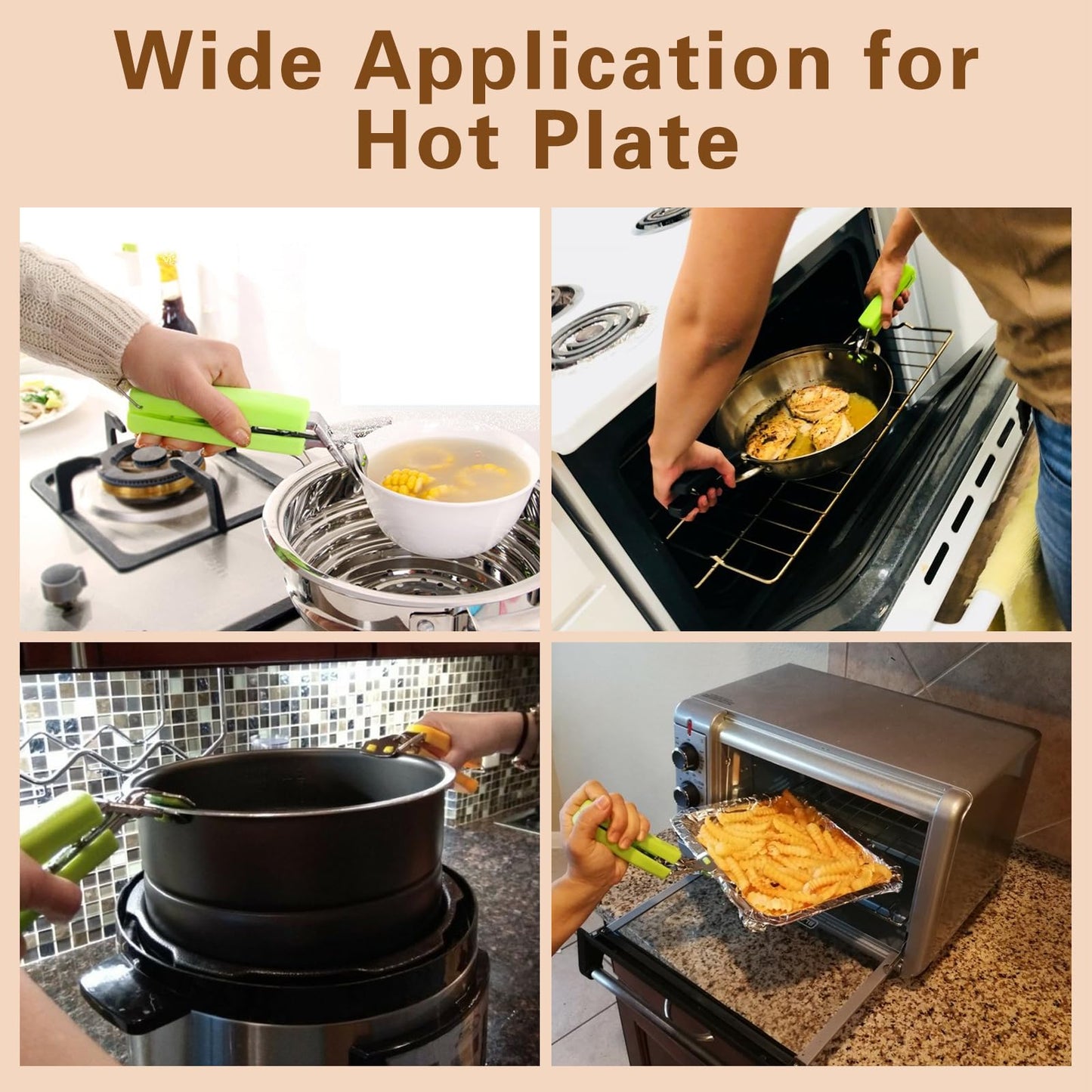 2 Pack Hot Plate Gripper Clips Holder Tongs for Moving Hot Plate Bowls Pizza Pan Air Fryer Microwave Oven with Food Out, Green