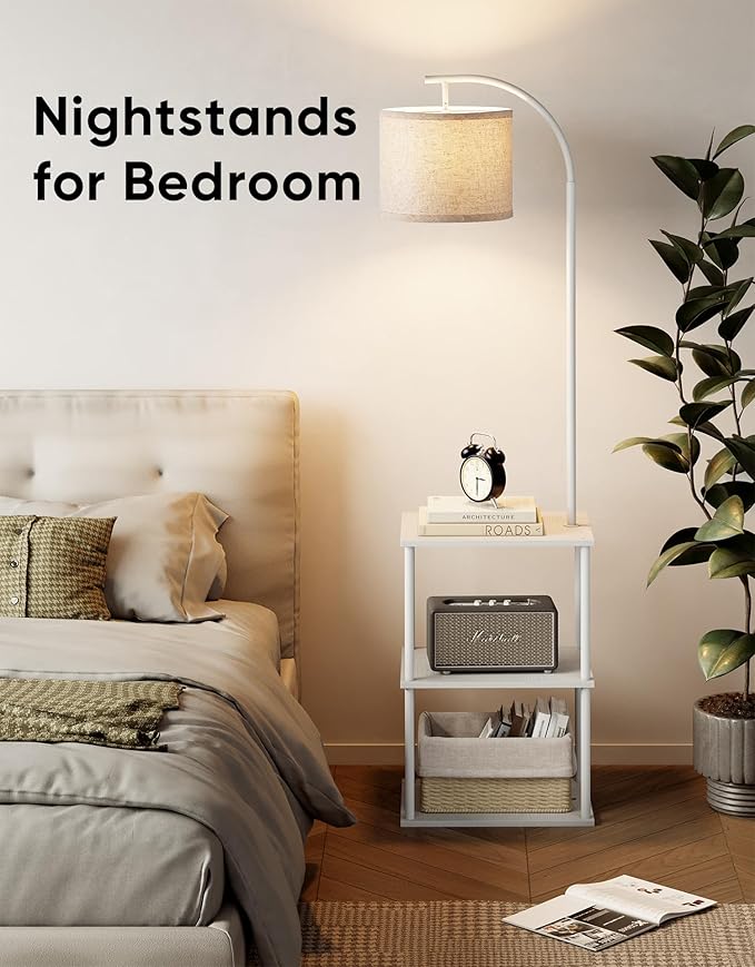 PARTPHONER Floor Lamp with Table, Night Stand with Lamp, Narrow Side Table with