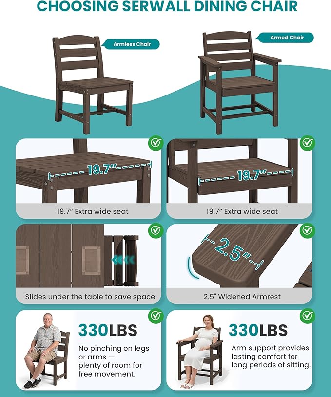 SERWALL Patio Dining Set with 15FT Double Side Umbrella, Outdoor Dining Sets