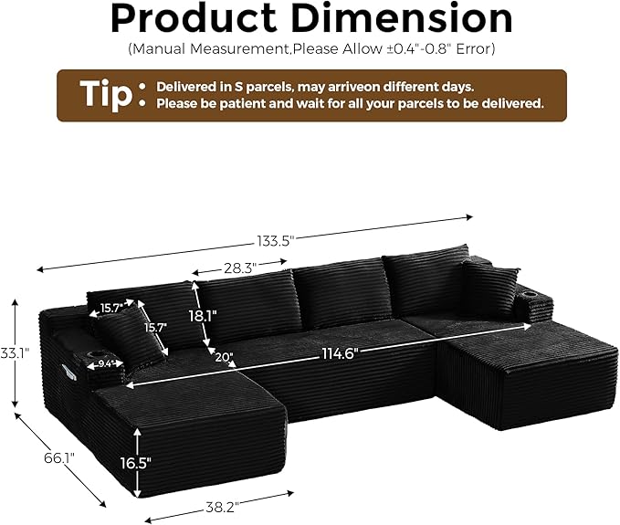 133" Oversized Cloud Boneless Sofa Couch