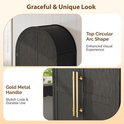 VINGLI Arched Wardrobe Closet Armoire with Doors and Drawer, Bedroom Armoires Black Wardrobe Cabinet Closet,19.7" D x 31.5" W x 69.7" H