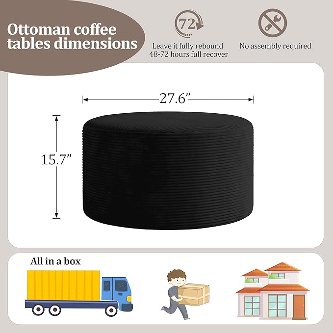 BSHOMGI Round Coffee Table Ottoman