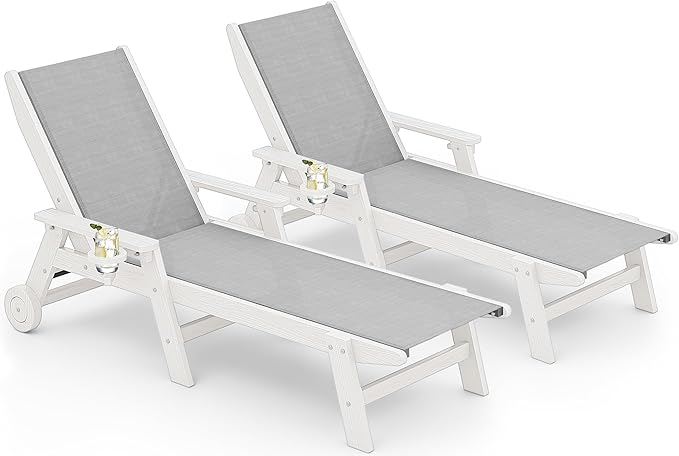 SERWALL Textilene Patio Chaise Lounge Chair Set of 2, 5 Positions Outdoor