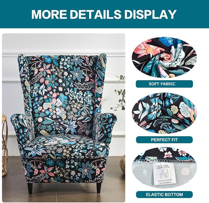 KRFOONN Wingback Chair Covers Slipcovers 2 Piece Stretch Wing Chair Covers