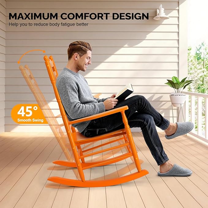 VINGLI Wooden Rocking Chair Outdoor, Patio Rockers