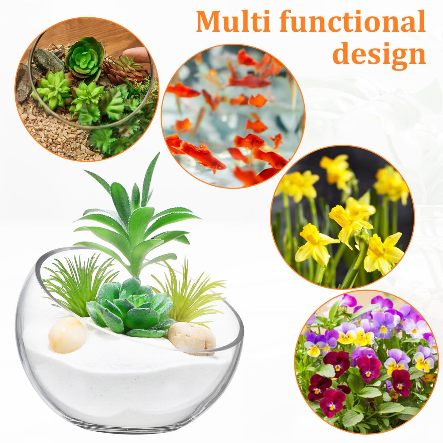 GANAZONO Succulent Planter Pot Set of 2 Half-Round Glass Hydroponic Flower Bowls for Indoor Plants and Home Decoration 5.90X4.33X2.36 Inches