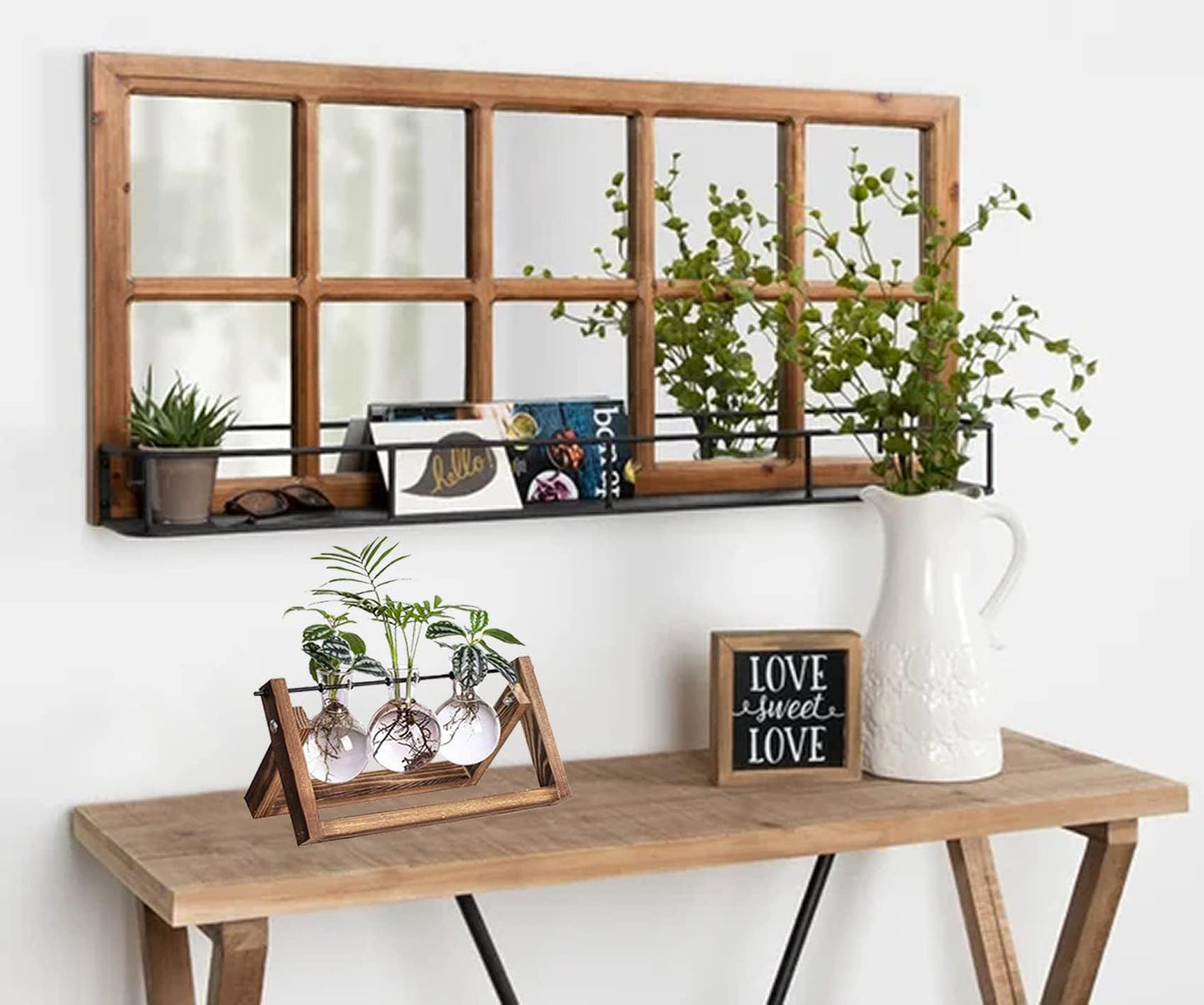 Kingbuy Plant Propagation Station – 3 Glass Bulb Vases with Wooden Stand, Boho Desktop Terrarium for Hydroponics Home Office Window Sill Decor, Unique Gift for Women Plant Lovers