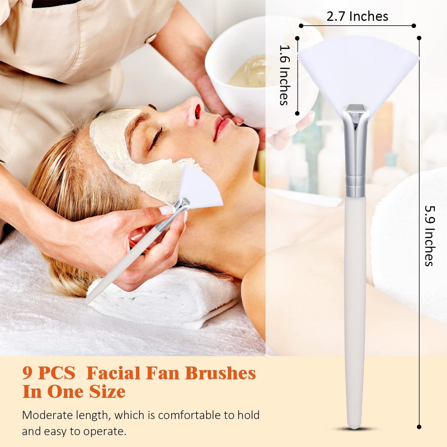 9 Pieces Facial Fan Mask Brushes, Soft Facial Applicator Brushes Tools for Peel Glycolic Makeup for Mud Cream(Champagne)