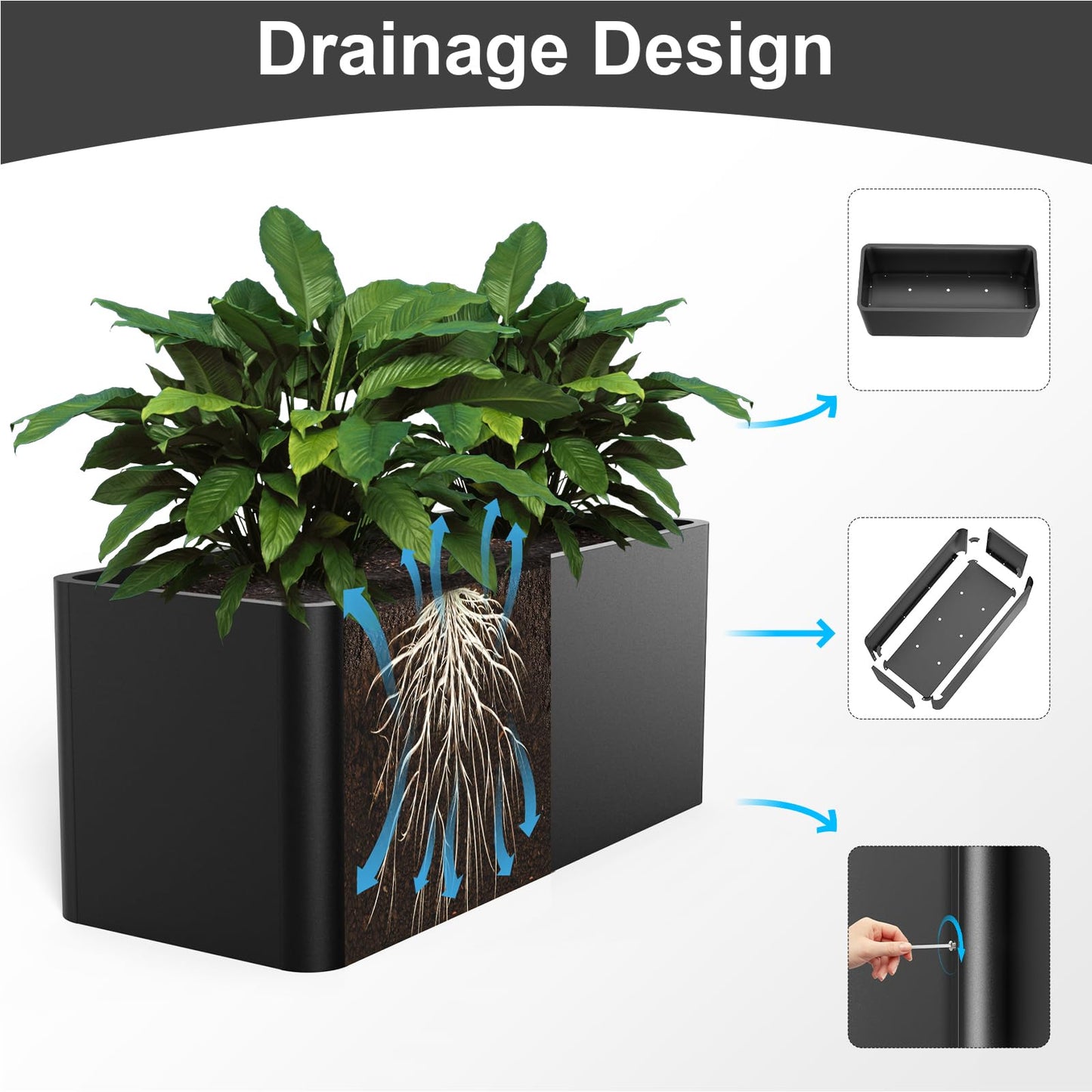 BHCORTEN Metal Rectangular Planter Box 36" L x 15" W x 15" H,Large Planter for Outdoor Plants with 6 Drainage Holes for Commercial Residential Patio Deck Garden
