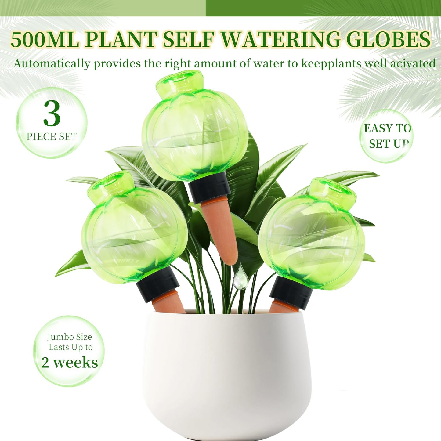 3 Pack Plant Self Watering Globes Top Fill for Indoor Plastic Water Bulbs Slow Release Terracotta 17.5 oz Self Watering Planter Insert Automatic Drip Irrigation Water Spikes Stakes Devices System