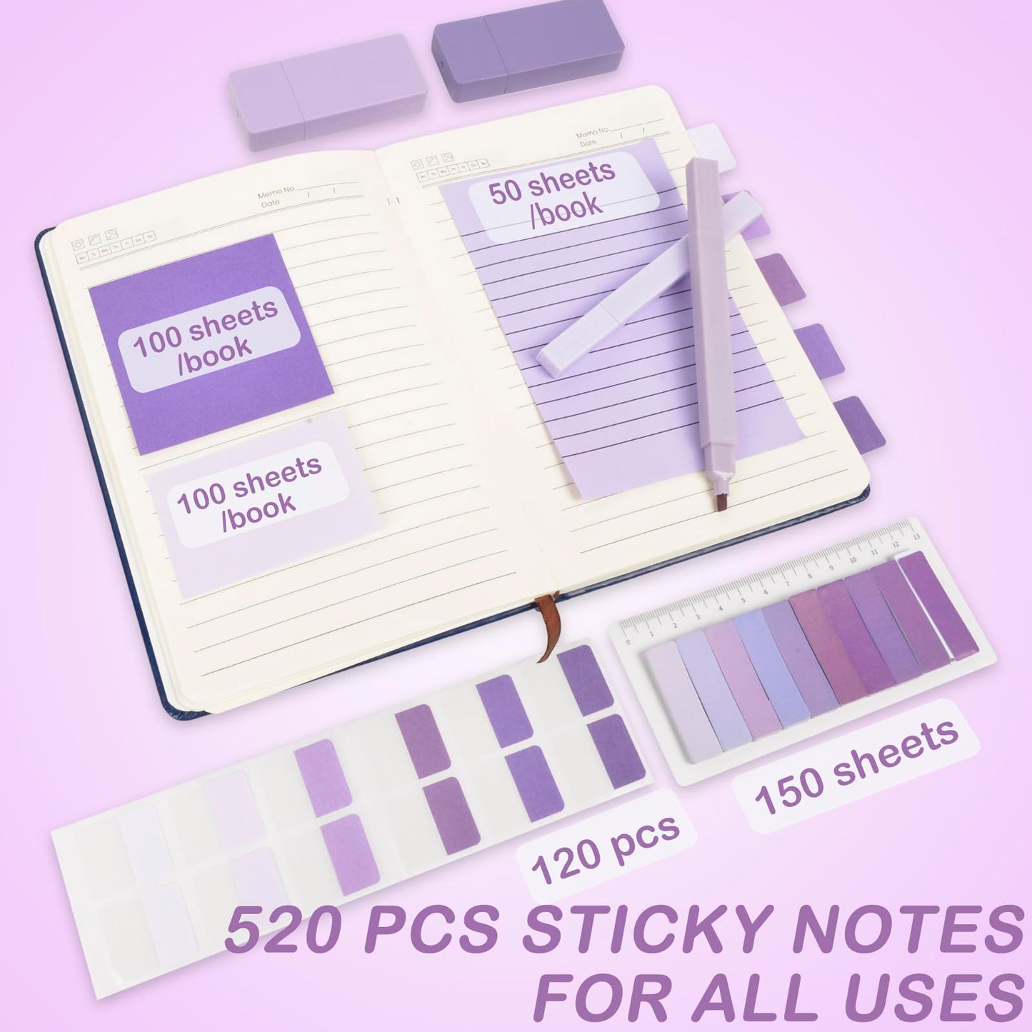 ChezAbbey 47Pcs Aesthetic School Supplies with Pencil Pouch - Cute College Essentials Set, Big Capacity Pen Case, Pastel Highlighters, Bible Study Journaling Stationary Kit (Purple)