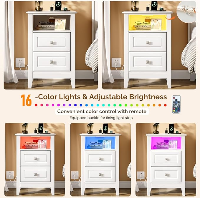 Bonnlo White Nightstand Set of 2