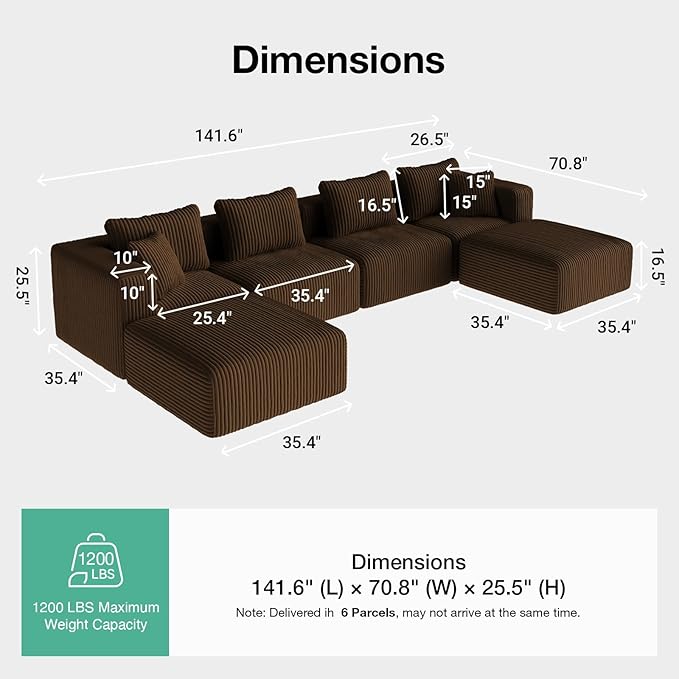 Novilla 141" Modular Sectional Sofa, Modern Cloud Sectional Couch