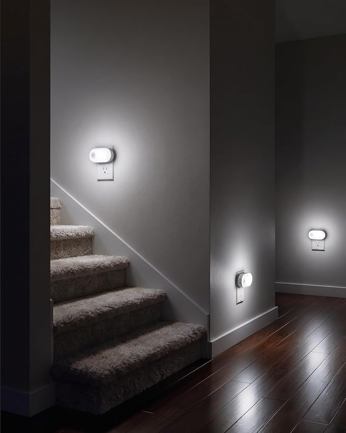 Lyridz 120LM Ultra Bright Plug-in Motion Sensor Night Light, Stepless Dimmable LED Nightlight, Always-On and Auto-Off, for Hallway, Stairs, Bathroom, Bedroom, Garage, Cool White (2-Pack)
