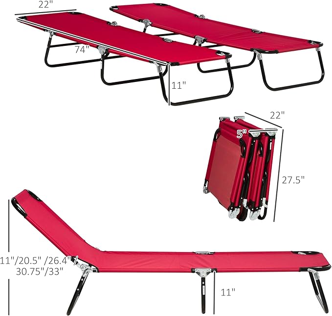 Outsunny 2 Piece Folding Chaise Lounge Pool Chairs, Outdoor Sun Tanning Chairs