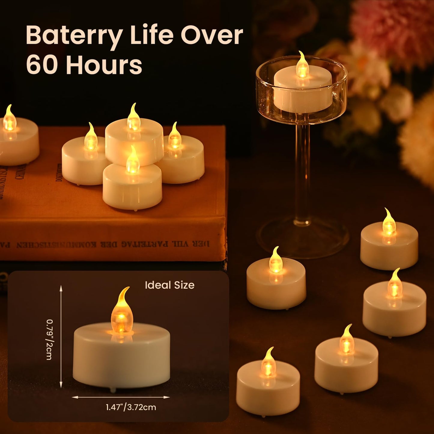 JOSU 24PCS Flameless Tea Lights Candles with Remote Timer, Led Battery Operated Electric Votive Candle for Wedding Centerpiece Table Decorations, Flickering Tealight Candles for Halloween Party Decor