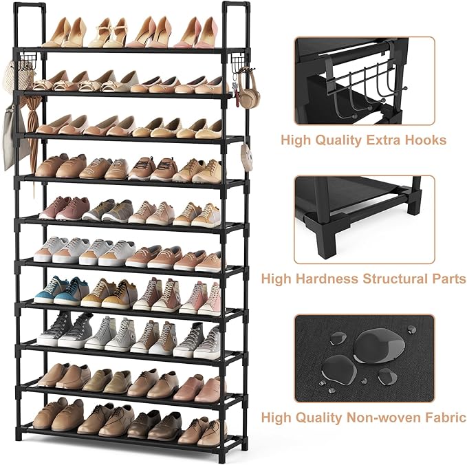 VTRIN 10 Tier Shoe Rack Tall Large Capacity Wide Shoe Organizer