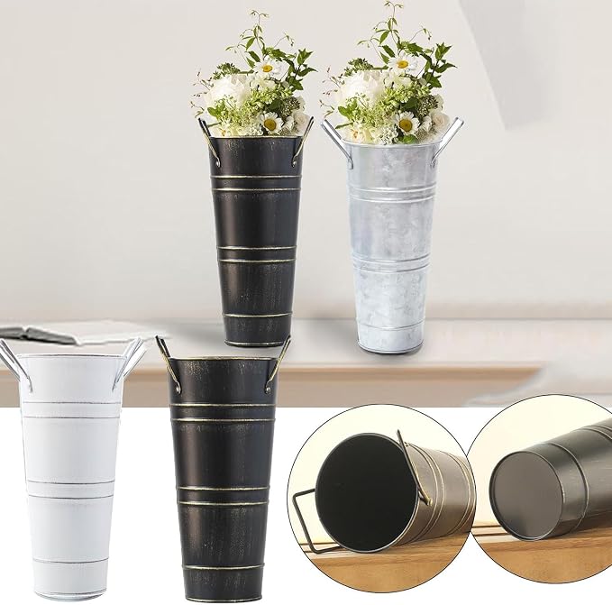 Metal Umbrella Stand Standing Umbrella Holders Bin Canes , Perfect for Entryway and Porch Use, Ideal Organizer for Home and Office Rustic Floral Bucket Floor Vase for Entryway Porch Indoor (White)