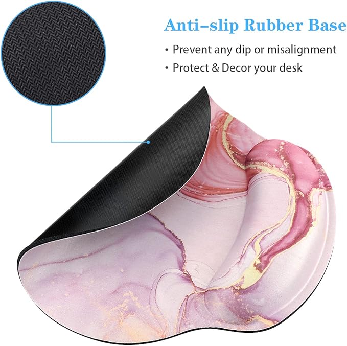 WAVEYU Pink Golden Marble Mouse Pad with Wrist Support, Mouse Mat for Women Non-Slip Rubber Base Mousepad for Desk Laptop Gaming Working Computers Easy Typing & Pain Relief