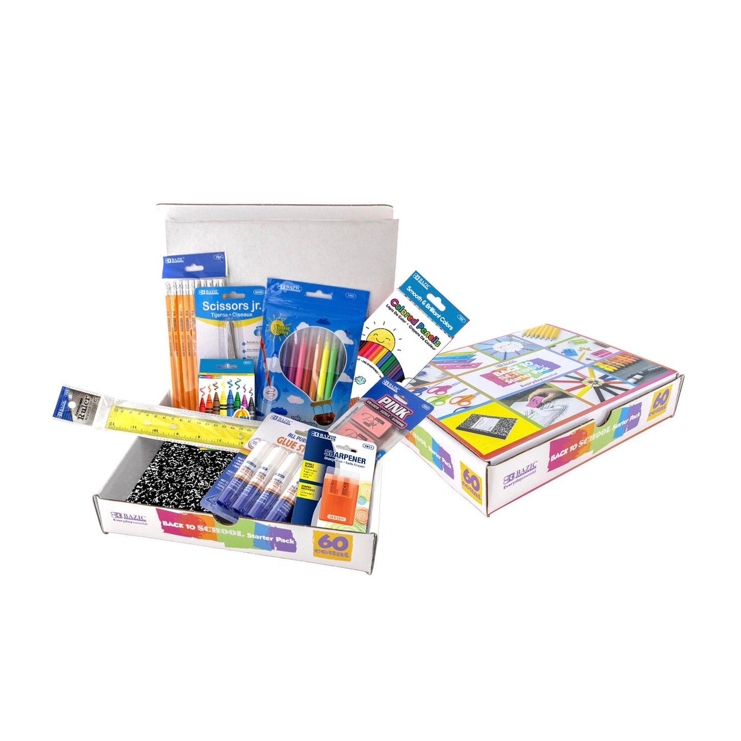 BAZIC Products Back to School Starter Pack, 60 Pieces, Elementary, for Students Teachers Donations