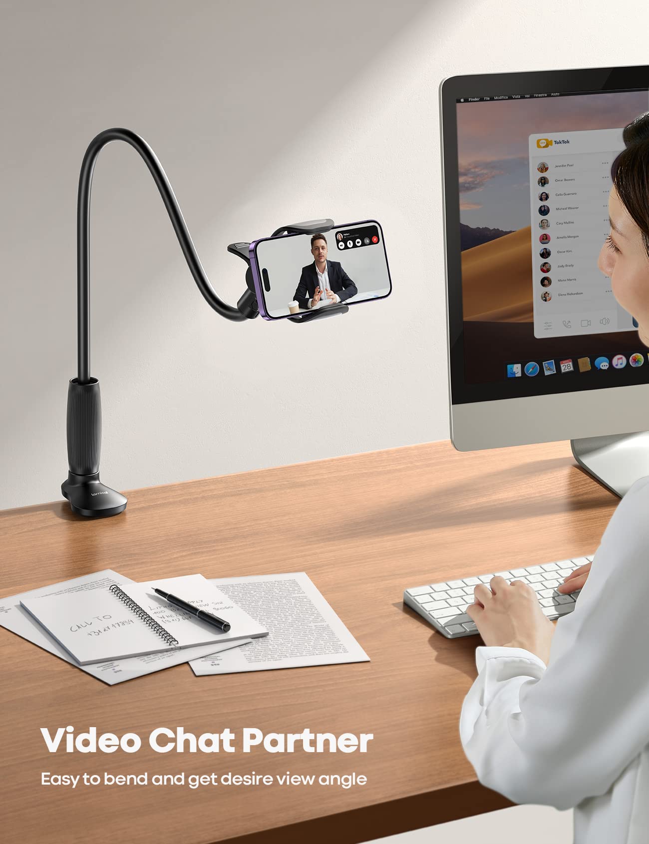 Lamicall Gooseneck Phone Holder for Bed - [Upgraded Stable Clip] for Desk, Headboard, Bed, Bedside, Table, Flexible Gooseneck Long Arm Stand, Overhead Cell Phone Clamp Mount, Gift for All 4-7” Device