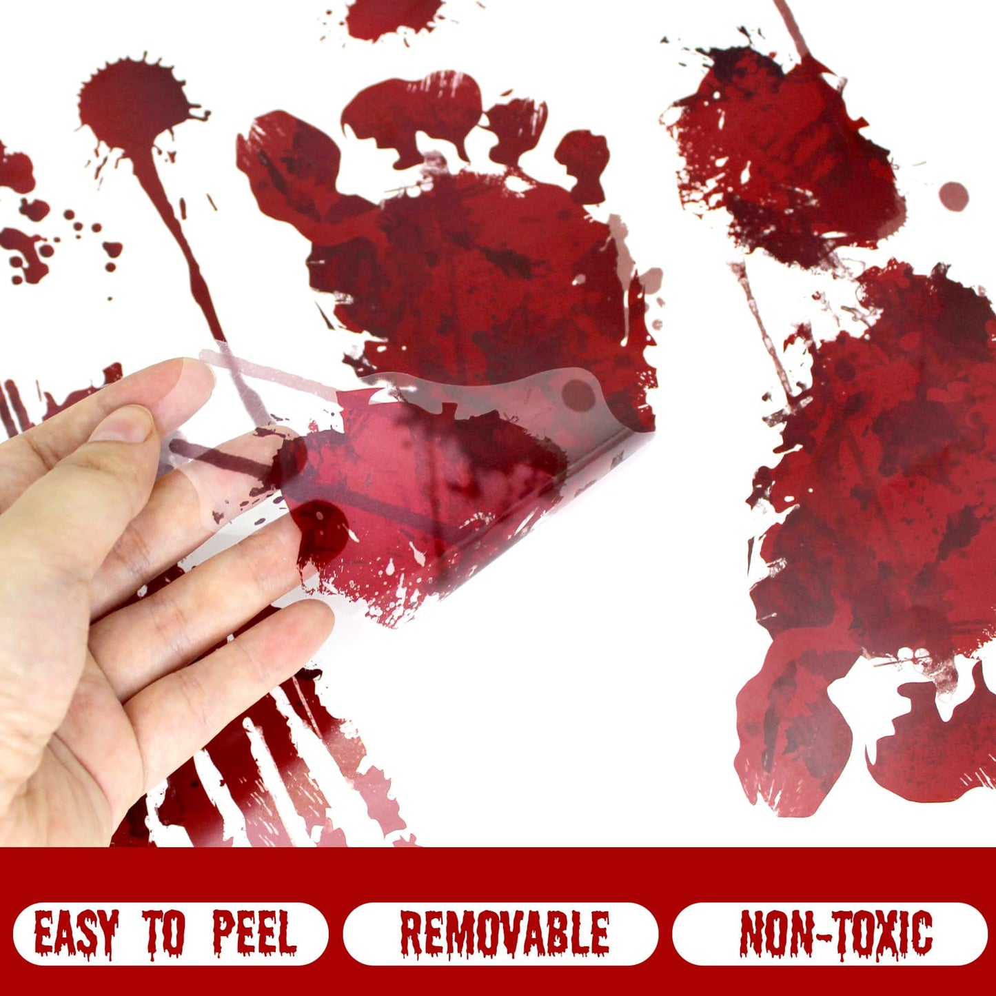 105 Pcs Bloody Halloween Decorations Bloody Footprints Floor Stickers Handprint Window Stickers Halloween Indoor Outdoor Wall Window Floor Stickers Decals (10 Sheets)