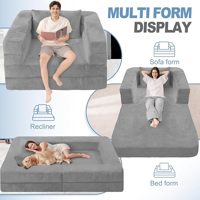 Futon Sofa Bed with Pillow, 3-in-1 Sleeper Sofa Bed with Removable Cover