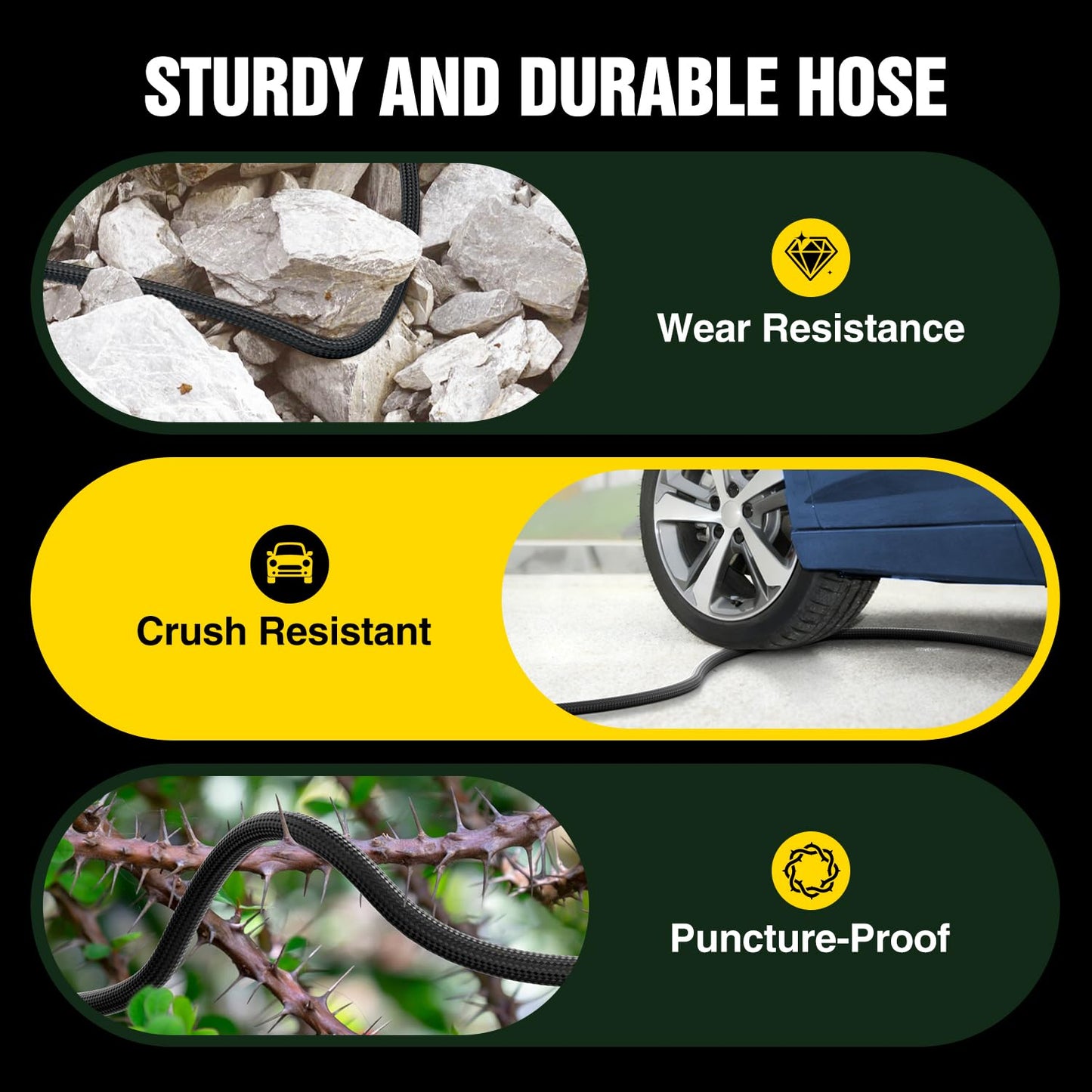 Garden Hose 25 ft Non-Expandable, Flexible Water Hose, Lightweight Hose with 10-Function Nozzle for Yard, Portable, Leak Proof, All-Weather Water Pipe for Outdoor, Car Wash, RV, Lawn