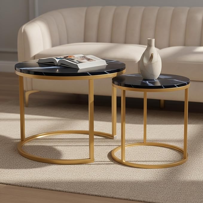 Homy Casa 23.6inch Round Coffee Table Set of 2, Modern Nesting Coffee Tables