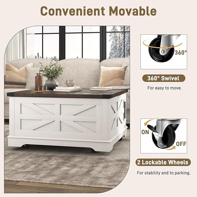 Hlivelood 36" Farmhouse Movable Lift Top Coffee Table
